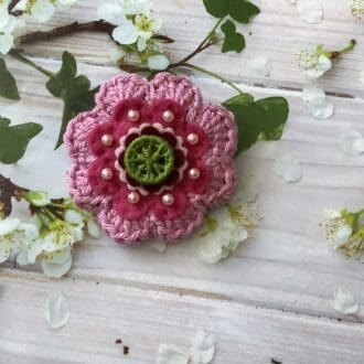 Crochet Felt & Dorset Button Flower Brooch