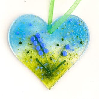 Bluebell fused glass heart