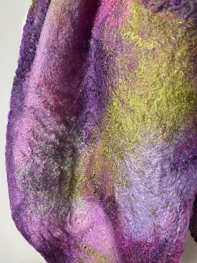 Ripple in Thyme Nuno Felt Scarf Wool Silk marian may textile art