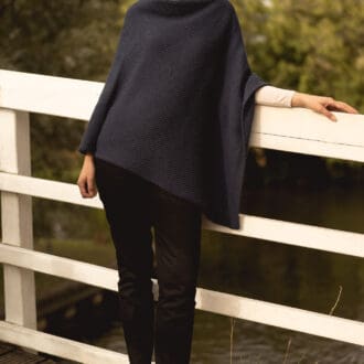 Ladies Navy cotton acrylic patterned poncho