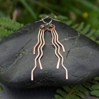Long handmade copper zigzag drop earrings
