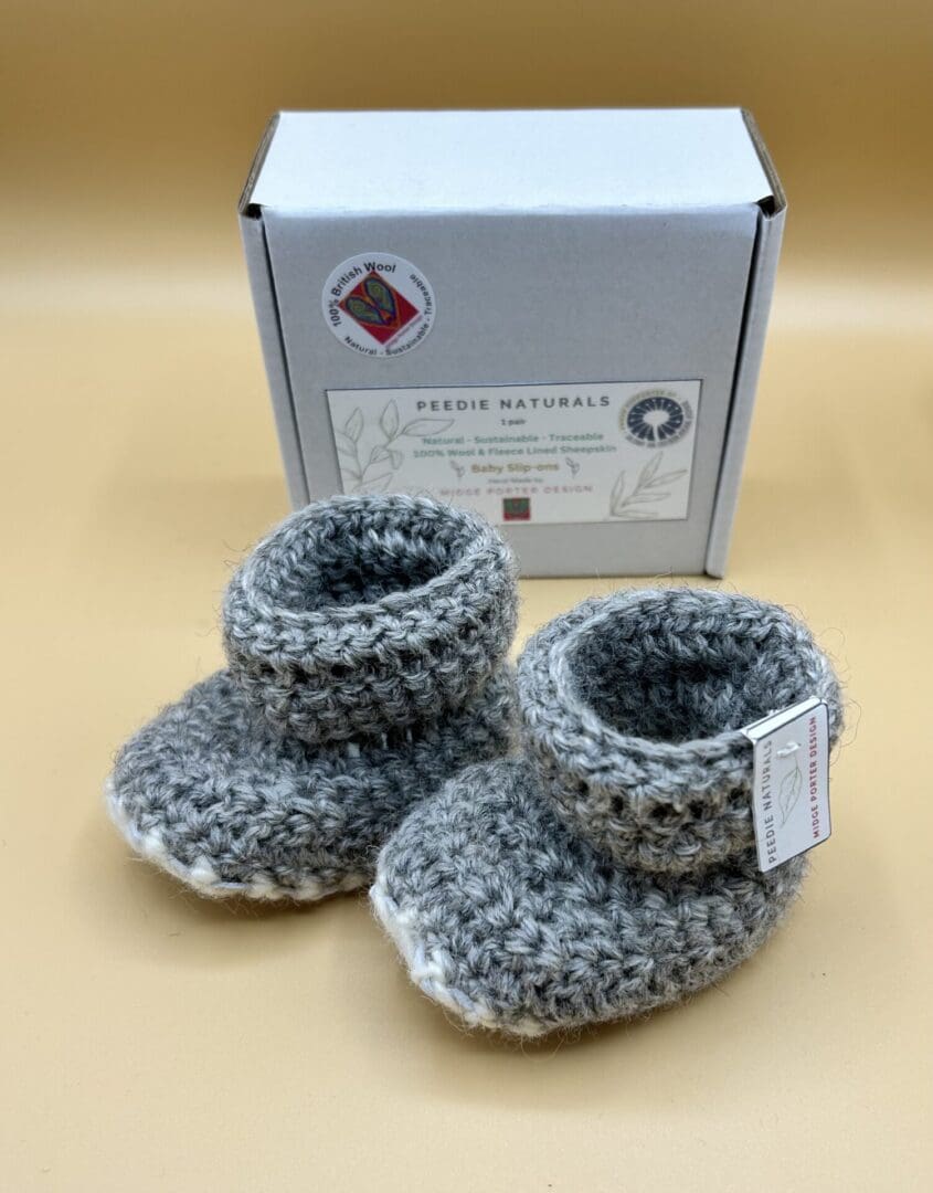'Peedie Naturals' baby slip-on soft shoe/ bootie wool/ sheepskin range by Midge Porter Design
