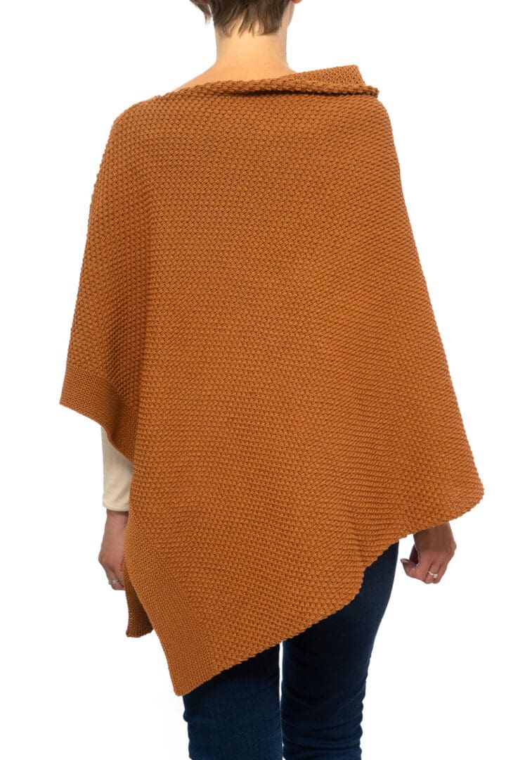 Lady's Orange Cotton and Acrylic Patterned Poncho - Back View