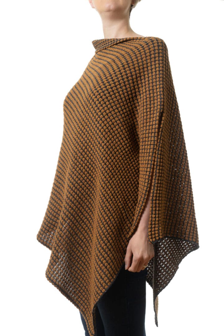 Mustard and Black, Merino and Silk, Ladies Poncho - Side View