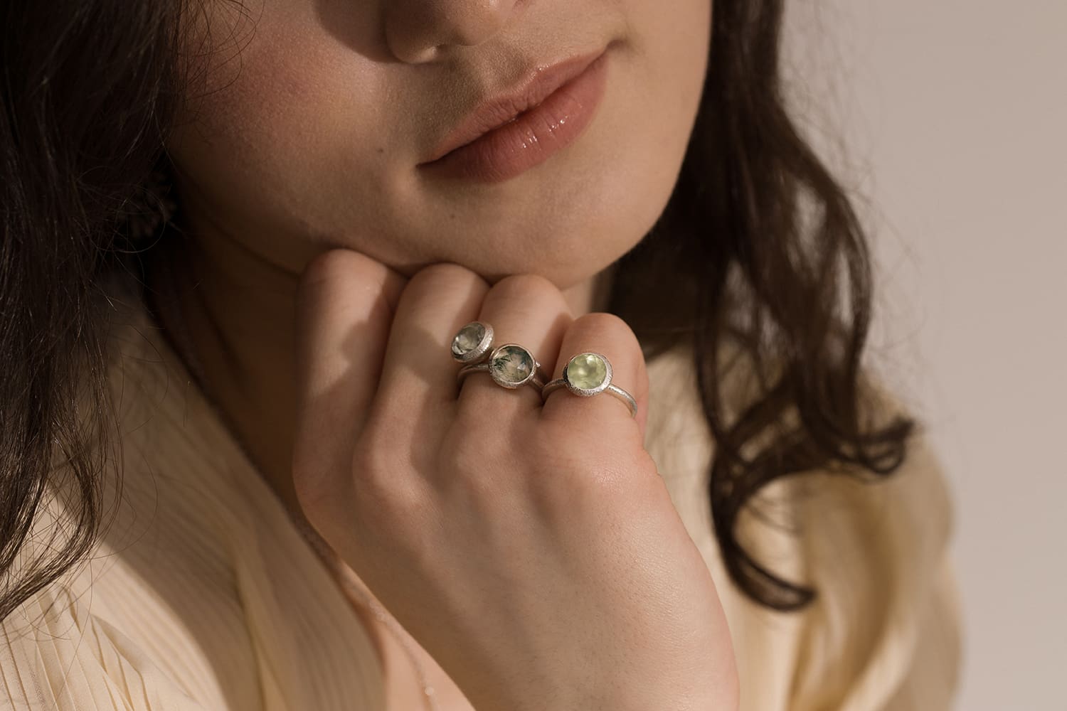 My Jewellery Garden Hand Crafted Sterling Silver Textured Cocktail Rings Green Gemstones
