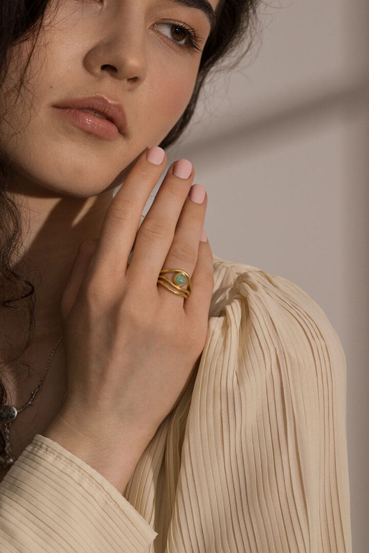 My Jewellery Garden Hand Crafted Sterling Silver or 18k Gold Vermeil Textured Kelp Ring Green Rose Cut Kyanite