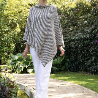Natural and Black Ladies Merino and Sill Poncho