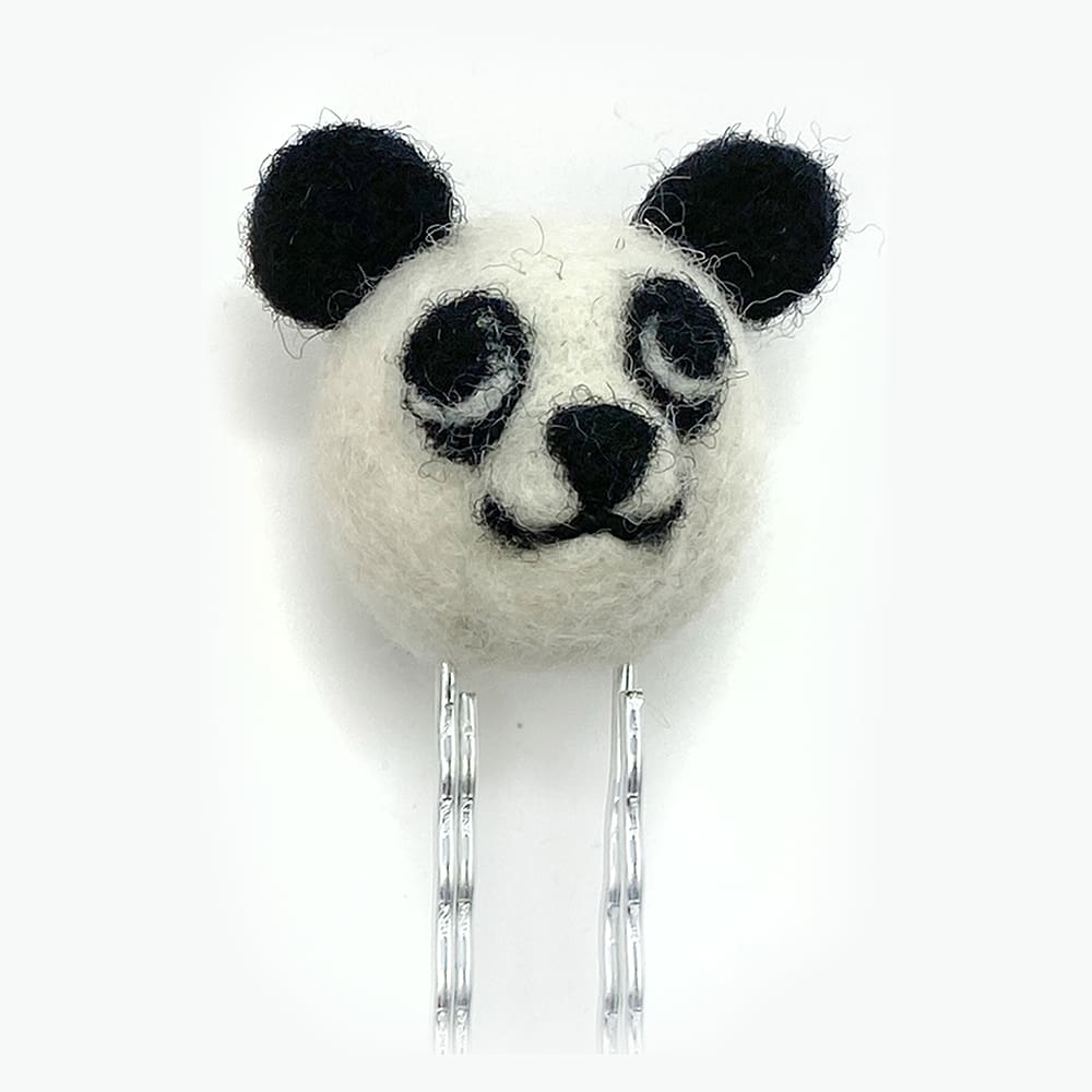 Handmade needle felted panda bookmark, made from 100% wool and attached to a paperclip
