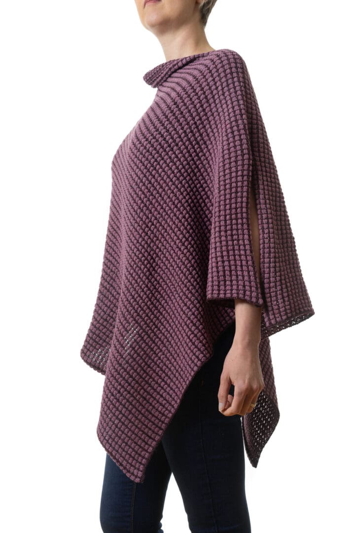 Ladies Poncho knitted Merino and Silk in Two Tone Pink - Side View