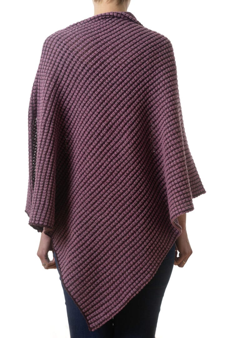 Ladies Poncho knitted Merino and Silk in Two Tone Pink - Back View