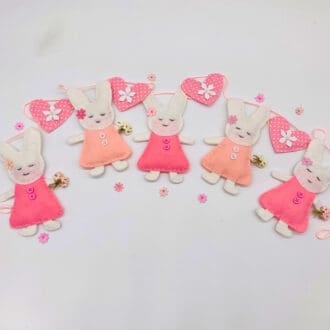 Bunny Rabbits holding flowers Bunting