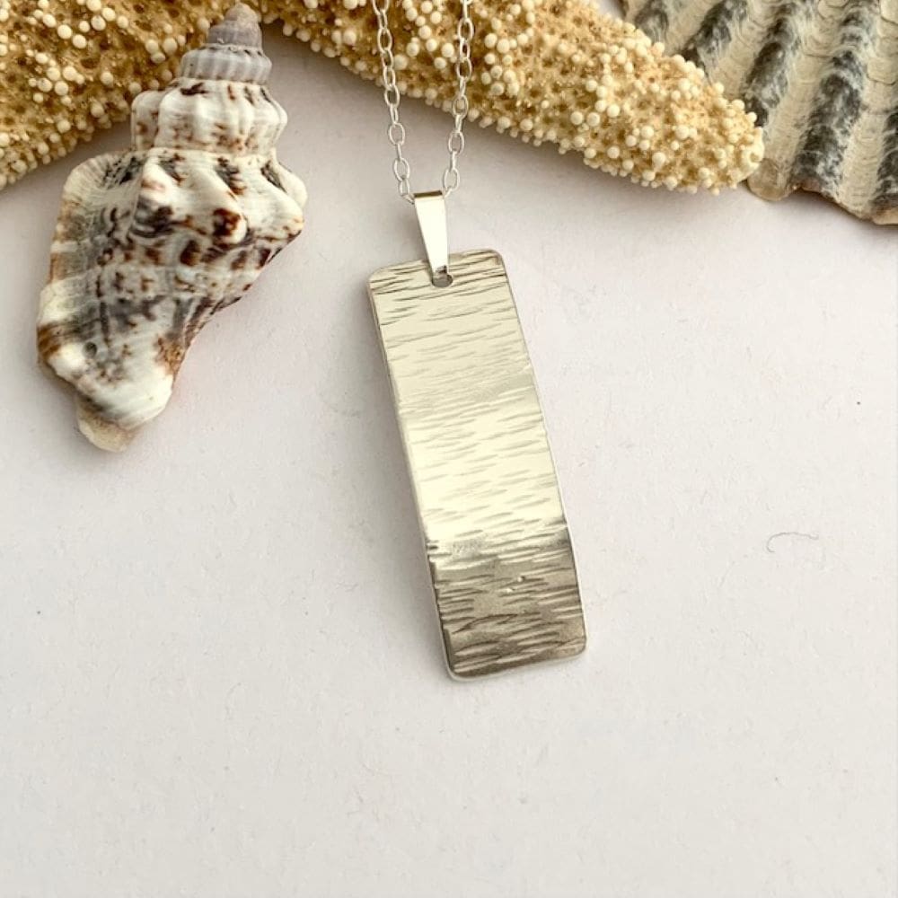 Rectangle Line Hammered Sterling Silver Necklace