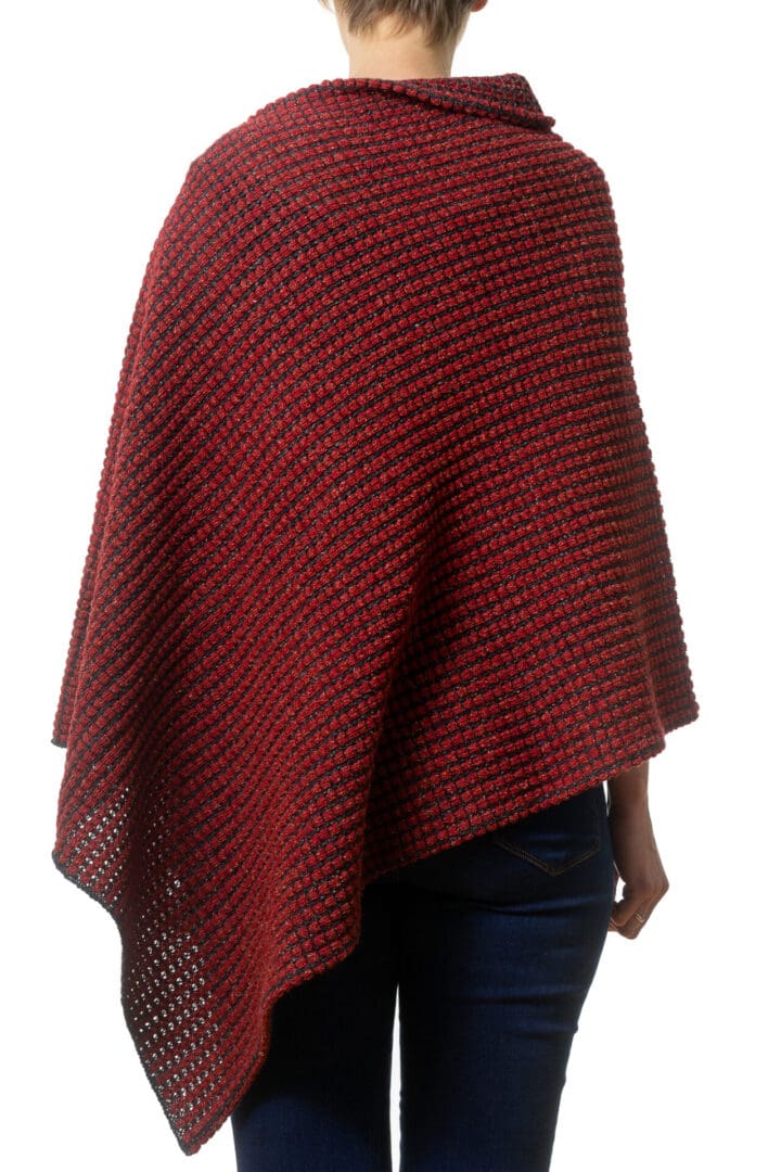 Ladies Red on a Black Background Poncho, Back View