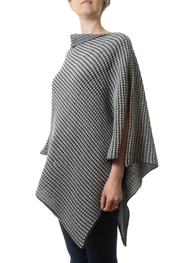 Ladies Silver Grey and Black Poncho Side View