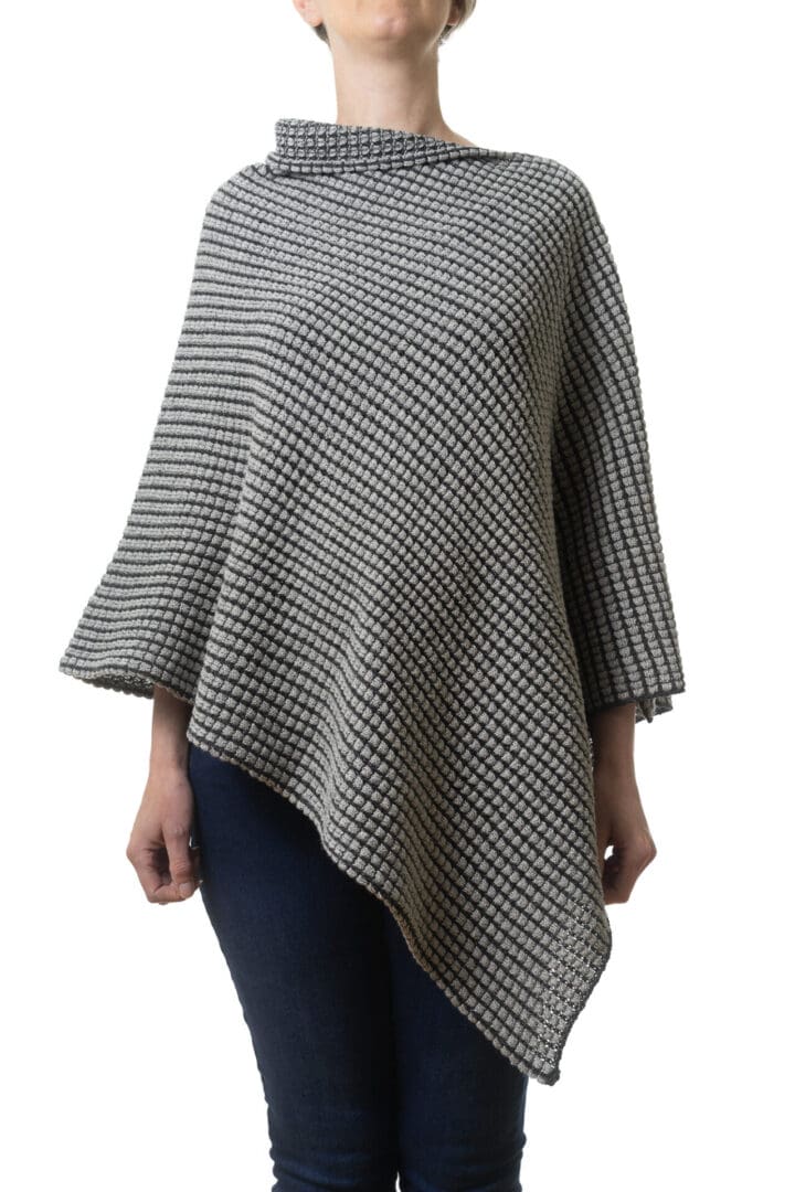Ladies Silver Grey and Black Poncho Front View