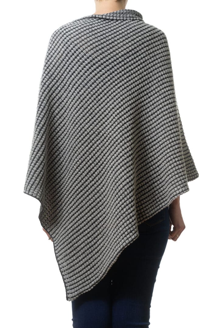Ladies Silver Grey and Black Poncho Back View