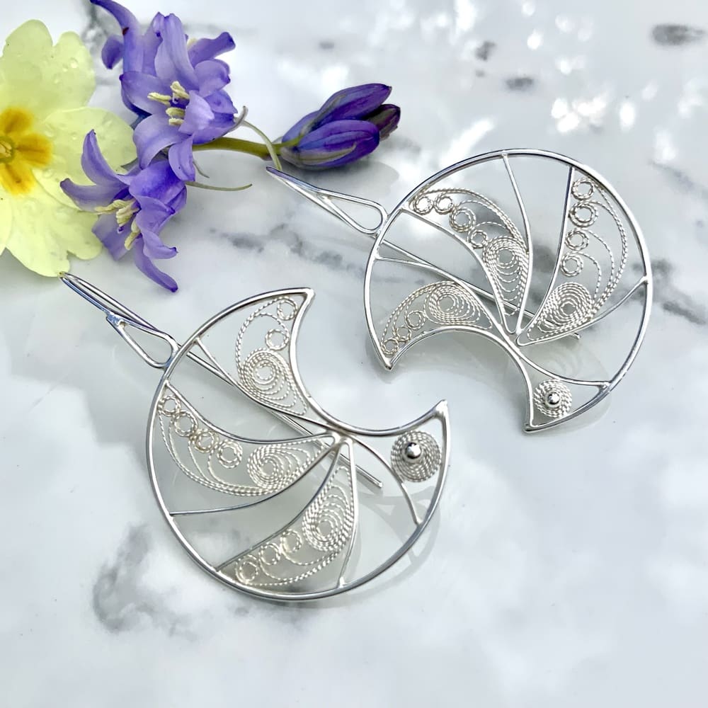 Silver filigree round earrings handmade bridal gift