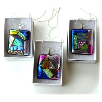 Superize dichroic glass pendant silver chain patchwork