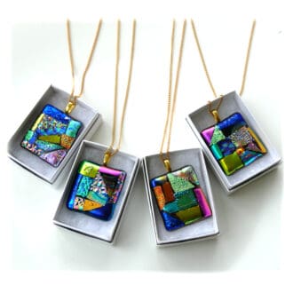 Supersize gold chain dichroic glass pendant patchwork