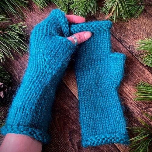 Fluffy long teal arm warmers