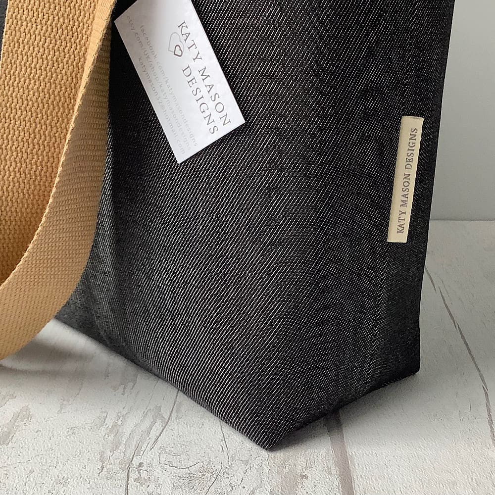 Textured Black Denim Tote Bag