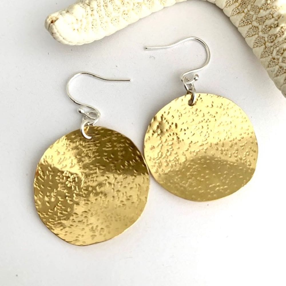 Textured Dangly Brass Circle Earrings