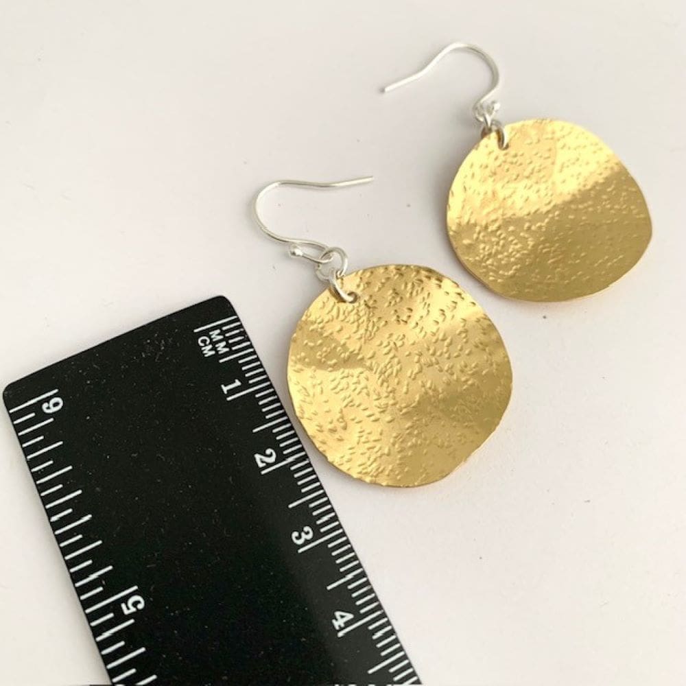 Textured Hammered Brass Dangly Circle Earrings