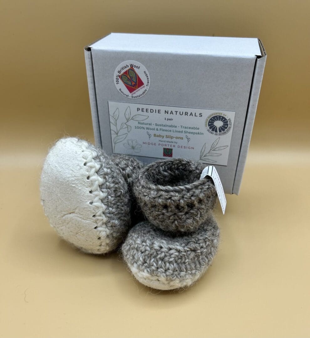 'Peedie Naturals' range of natural wool and sheepskin baby slip-on soft shoes by Midge Porter Design