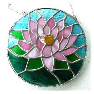 Water lily stained glass suncatcher art lightcatcher handmade british joysofglass