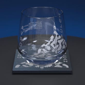 Avro Vulcan engraved whiskey tumbler glass with matching engraved slate coaster