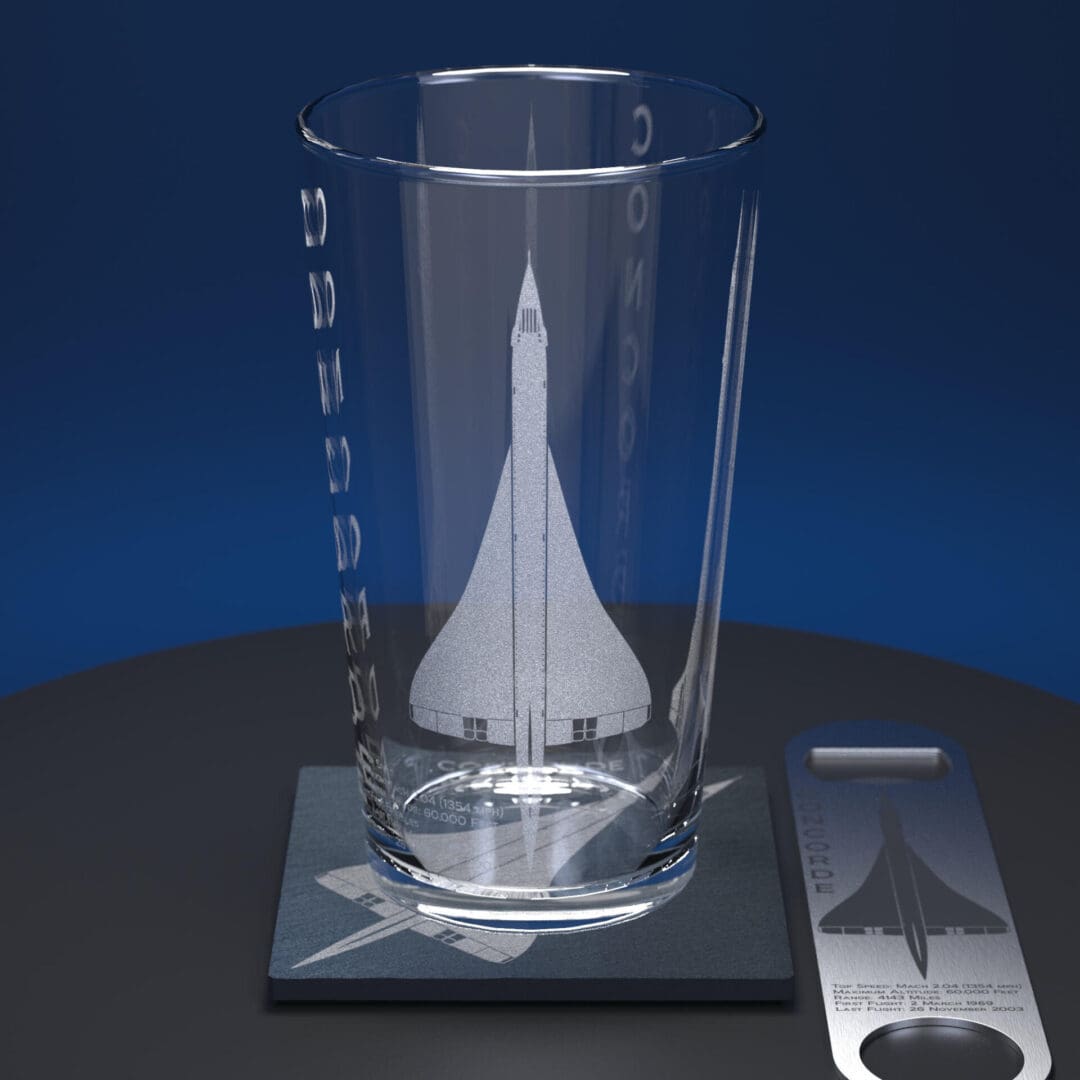 Concorde Engraved Pint Glass Gift Set, with Slate Coaster & Bottle Opener