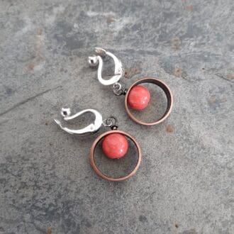 copper and coral clip on earrings