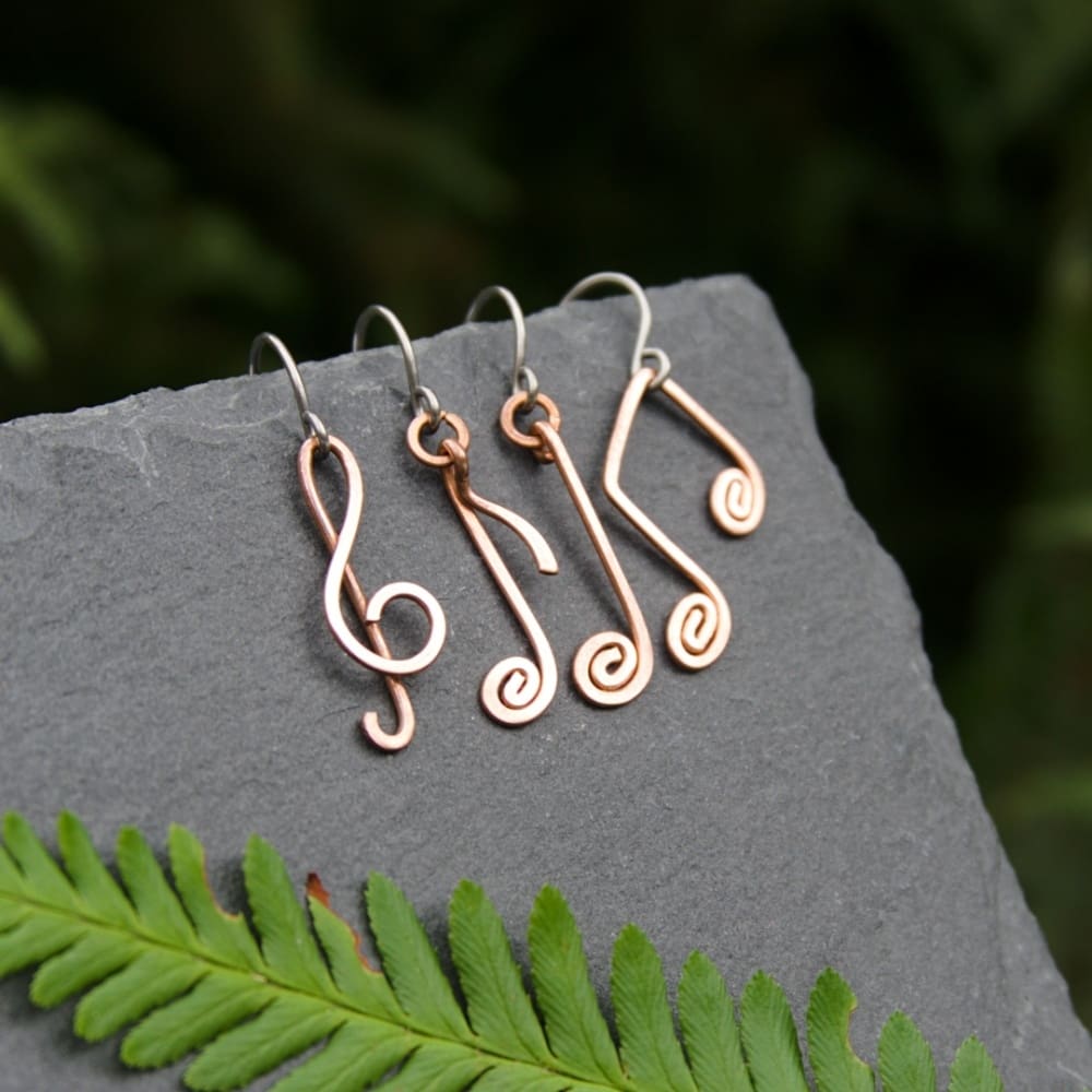 handmade copper musical note earrings musician gift