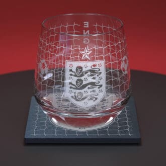 England football engraved whiskey tumbler glass with matching slate coaster