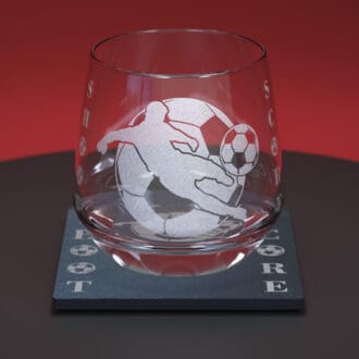 Football engraved whiskey glass tumbler with matching slate coaster