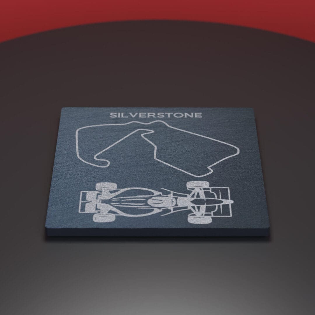 Formula 1 and Silverstone engraved slate coaster