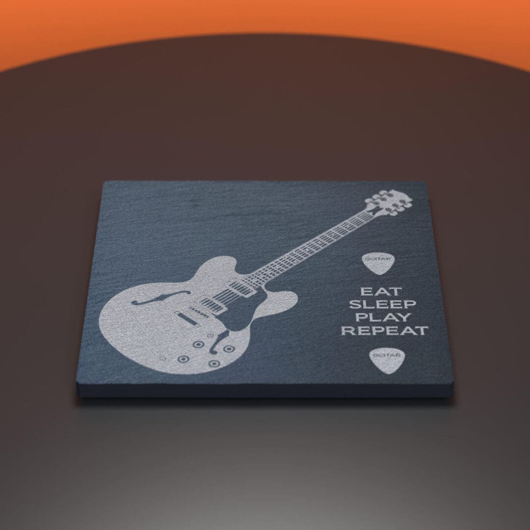 Electric guitar themed engraved slate coaster