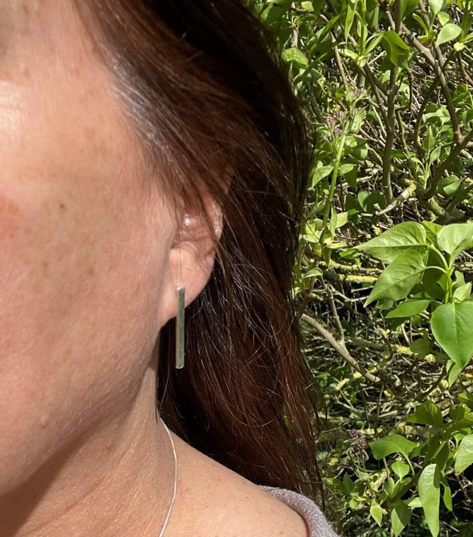 long silver hammered stud earrings