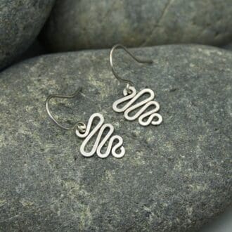 Small handmade sterling silver drop earrings with squiggle design