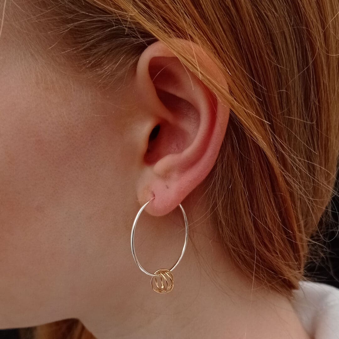 sterling silver hoop and filled gold wire curl earrings