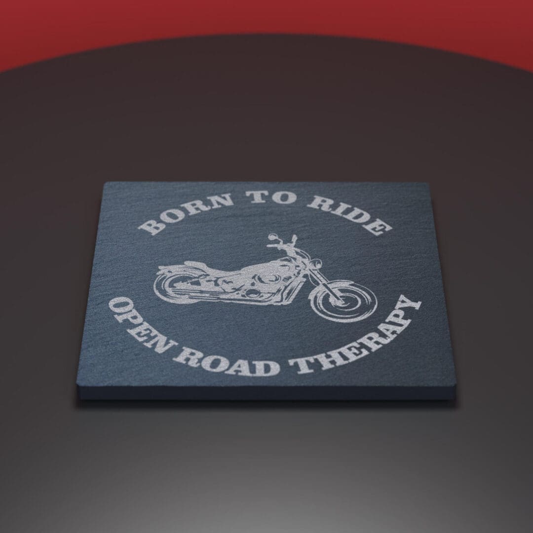 Motorbike engraved slate coaster