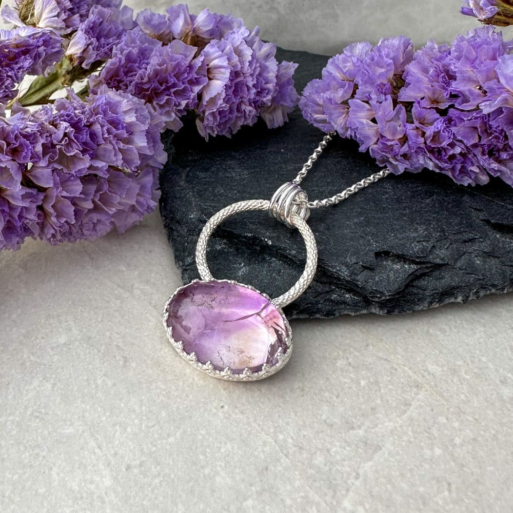 Purple and yellow ametrine gemstone necklace handmade in silver