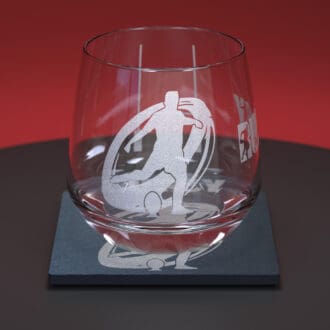 Rugby engraved whiskey glass tumbler with matching slate coaster