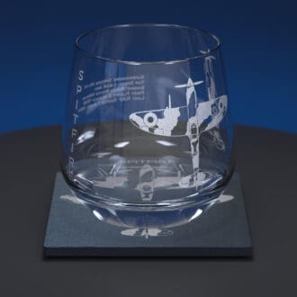 Spitfire Engraved tumbler glass with matching slate coaster