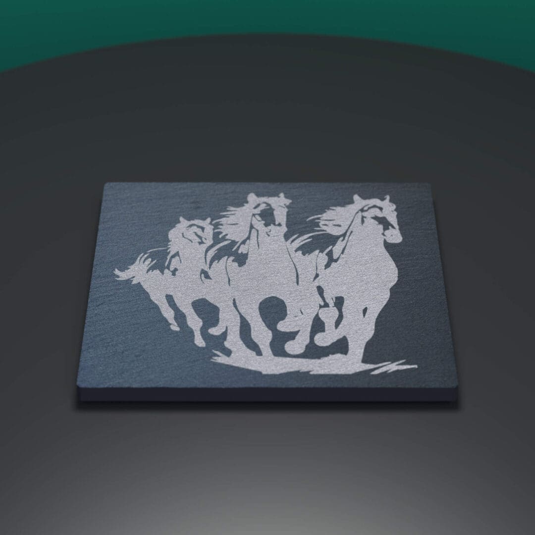Wild Running Horses Engraved Slate Coaster