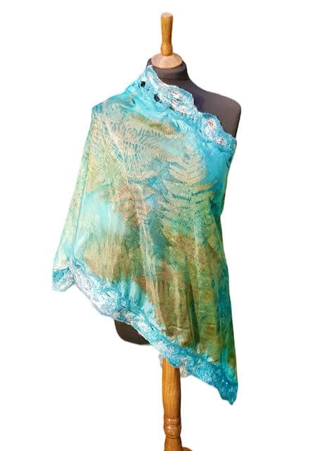 botanic garden teal silk wool scarf shawl marian may textile art