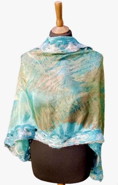 botanic garden teal silk wool scarf shawl marian may textile art