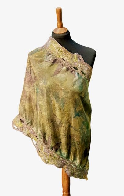 botanic garden moss green silk wool scarf shawl marian may textile art