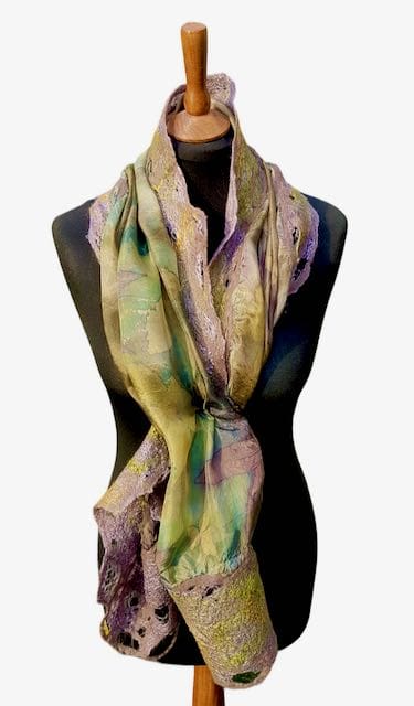 botanic garden moss green silk wool scarf shawl marian may textile art