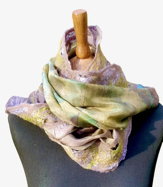 botanic garden moss green silk wool scarf shawl marian may textile art